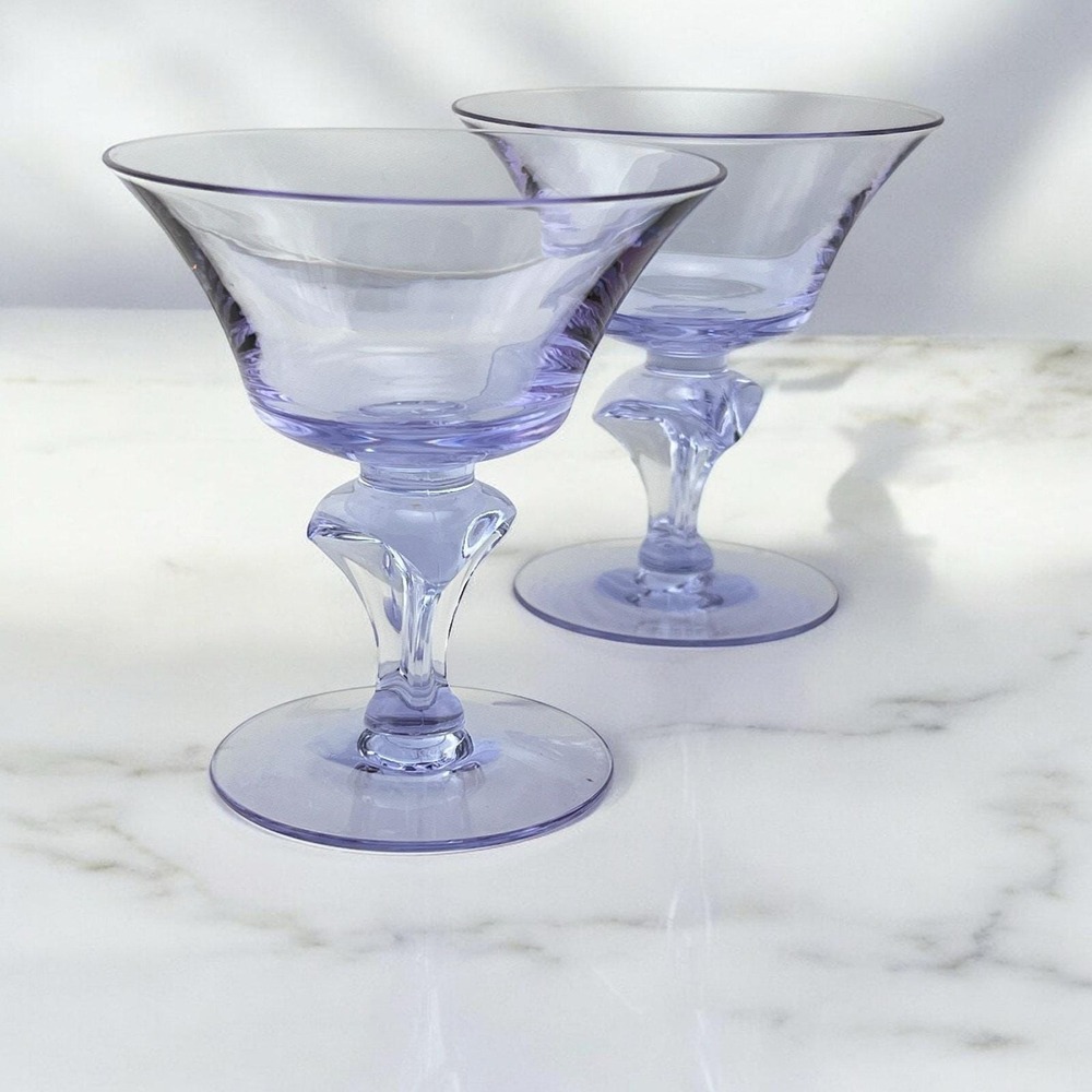 Tiffin Twilight Neodymium Glass Purple/Blue 4 Champagne Coupes Sherbets #17578 - Picture 2 of 8